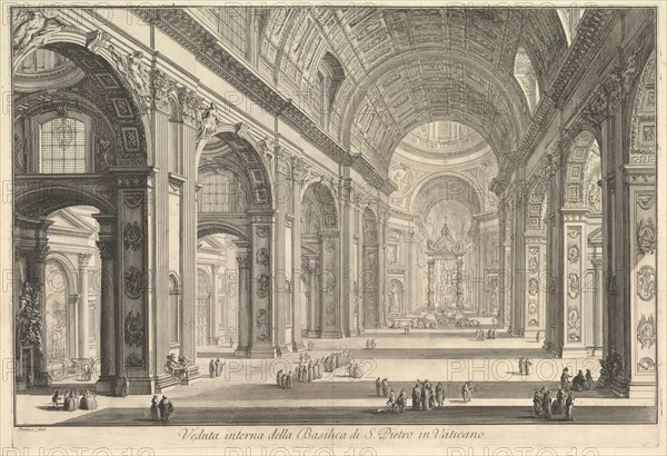 Interior view of St. Peter's Basilica in the Vatican, from Vedute di Roma