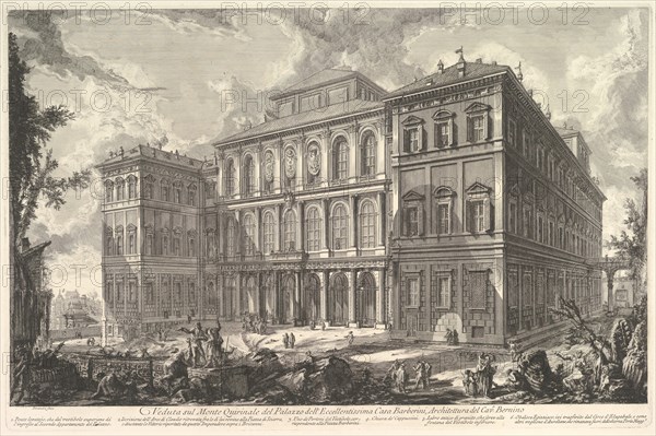 View of the palace of the illustrious Barberini family on the Quirinal Hill, desi..., ca. 1750-1759. Creator: Giovanni Battista Piranesi.