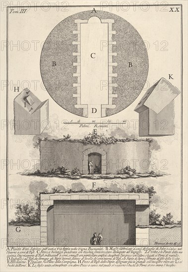 Plan of a tomb on the Appian Way in Vigna Buonamici (Pianta di un sepolcro sull'antica Via..., 1756. Creator: Giovanni Battista Piranesi.
