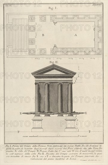 Plan and facade of the Temple of Fortuna Virilis
