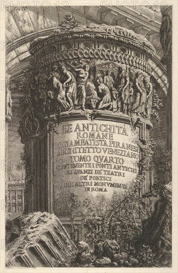 Title page: volume IV, 'The Antiquities of Rome by Giambatista Piranesi, Venetian Architec..., 1756. Creator: Giovanni Battista Piranesi.
