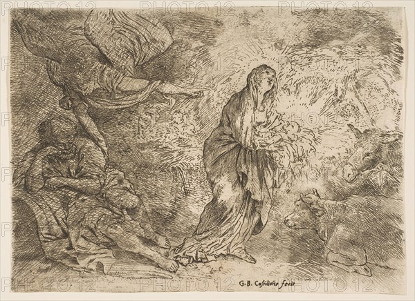 The angel awakening Joseph to the presence of the Virgin and Child, ca. 1645-49. Creator: Giovanni Benedetto Castiglione.