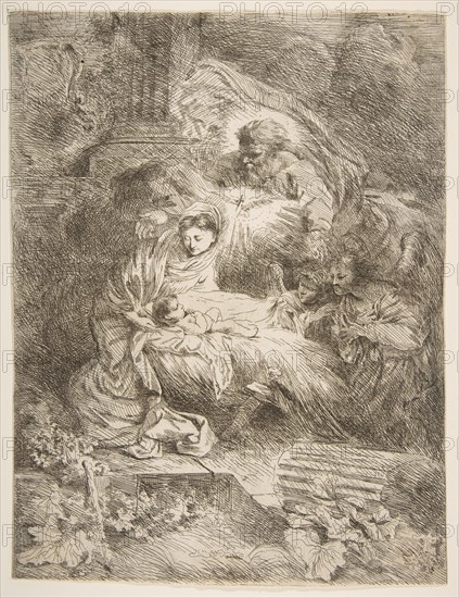 God the Father observing the Virgin and Child, angels to the right, ca. 1645-47. Creator: Giovanni Benedetto Castiglione.