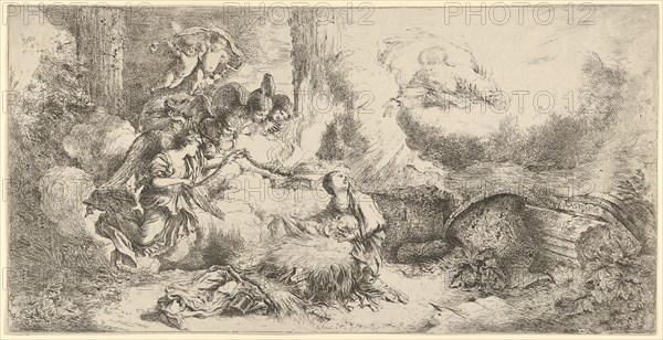 Nativity with God the Father and angels, ca. 1647-50. Creator: Giovanni Benedetto Castiglione.