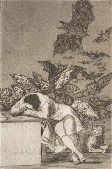 Plate 43 from 'Los Caprichos': The sleep of reason produces monsters