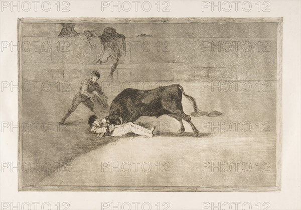 Plate 33 from the 'Tauromaquia': The unlucky death of Pepe Illo in the ring at Madrid., 1816. Creator: Francisco Goya.
