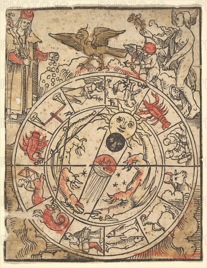 Chart of the Signs of the Zodiac with Venus, Cupid, and a Bishop Saint. Creator: Hans Baldung.