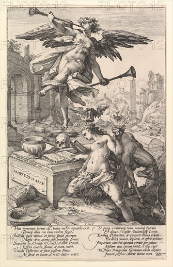 Fame and History, from the series The Roman Heroes, 1586. Creator: Hendrik Goltzius.
