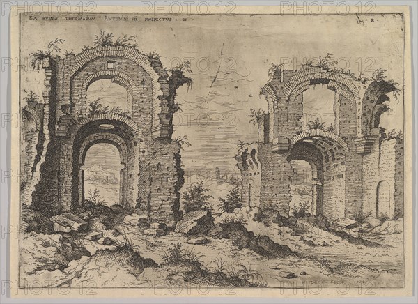 Second View of the Baths of Diocletian, from set of Roman Ruins, 1550. Creator: Hieronymus Cock.