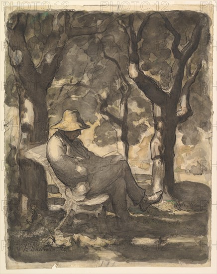 A Man Reading in a Garden