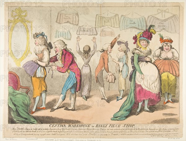 Cestina Warehouse or Belly Piece Shop, April 16, 1793. Creator: Attributed to Isaac Cruikshank (British, Edinburgh, Scotland 1764-1811 London).