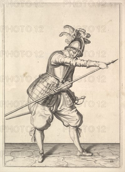 A soldier sliding his right hand along the training-pike, from the Lansquenets series, plate 2.... Creator: Unknown.