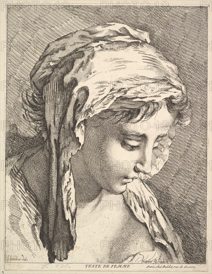 Head of a Woman, mid to late 18th century. Creator: Jacques Gabriel Huquier.