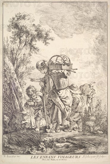 The Traveling Children, mid to late 18th century. Creator: Jacques Gabriel Huquier.