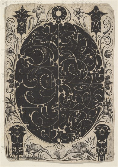 Oval Case Decorated with Schweifwerk in Two Variants, Surrounded by Smaller Motifs..., ca. 1614-19. Creator: Jacques Hurtu.