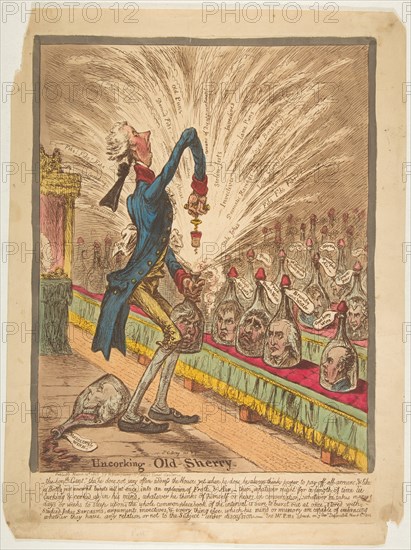 Uncorking Old Sherry, March 10, 1805. Creator: James Gillray.