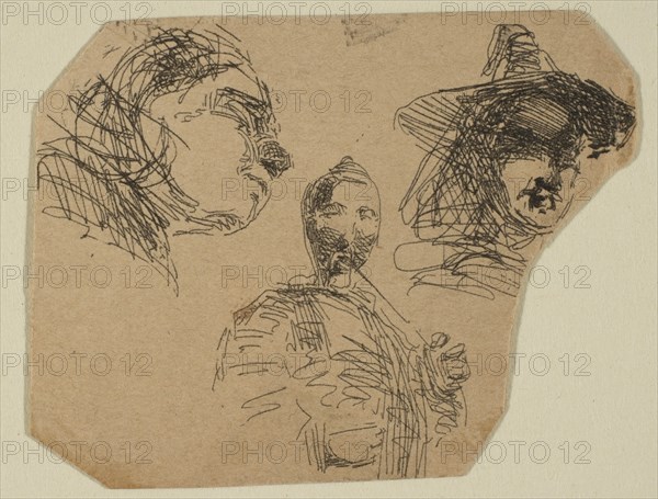Two Female Heads and Standing Figure (from Sketches on the Coast Survey Plate), 1854-55. Creator: James Abbott McNeill Whistler.