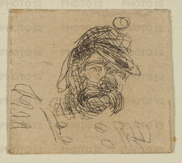 Bearded Man in Soldier's Cap (from Sketches on the Coast Survey Plate), 1854-55. Creator: James Abbott McNeill Whistler.