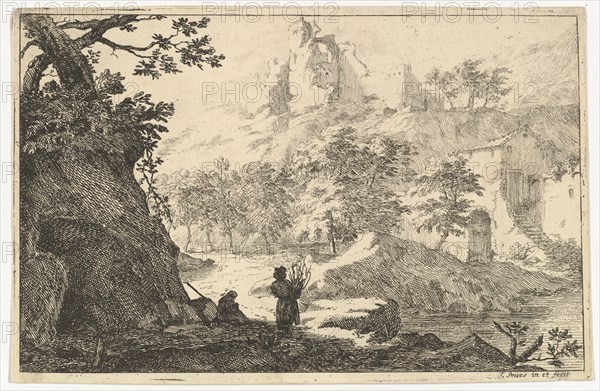 Landscape with Ruins of a Castle on a Hill, early 18th century. Creator: Jan Smees.