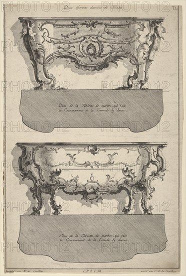 Designs for Two Commodes , from 'Livre de differents dessein de Comodes', 1745-56. Creators: Jean Francois Cuvillies, Carl Albert von Lespilliez.