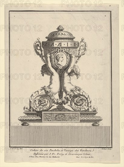 Design for a Clock, Title Page to 'Cahier de six Pendules', ca. 1770. Creators: Jean Francois Forty, C Colinet.