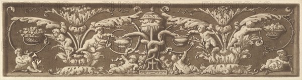 Ornamental frieze with putti and intertwined snakes, from Recueil de Différentes Compositi..., 1784. Creator: Jean Jacques Lagrenee.