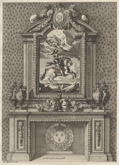 Chimney with a Painting of Louis XIV over the Mantle, from 'Grandes Cheminée', ca. 1644-66. Creator: Jean le Pautre.