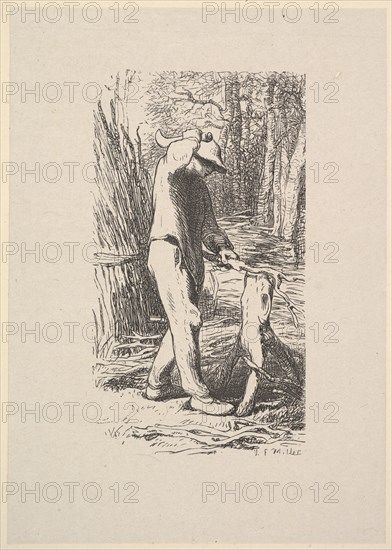 Woodcutter Making a Faggot, 1853. Creator: Jacques-Adrien Lavieille.