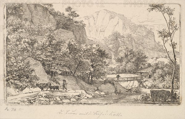 Peasant with Cow and Calf, in the Unterberg near the Berchtesgaden, 1818. Creator: Johann Christian Erhard.