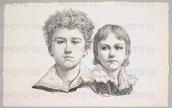 Portrait of the Rabe Children: Hermann, age 14 and Edmond, age 7; verso: proof before corr..., 1822. Creator: Johann Gottfried Schadow.