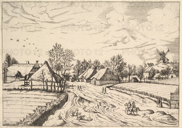 Country Village with Post Mill from Multifariarum casularum ruriumque lineamenta curios..., 1559-61. Creator: Johannes van Doetecum I.