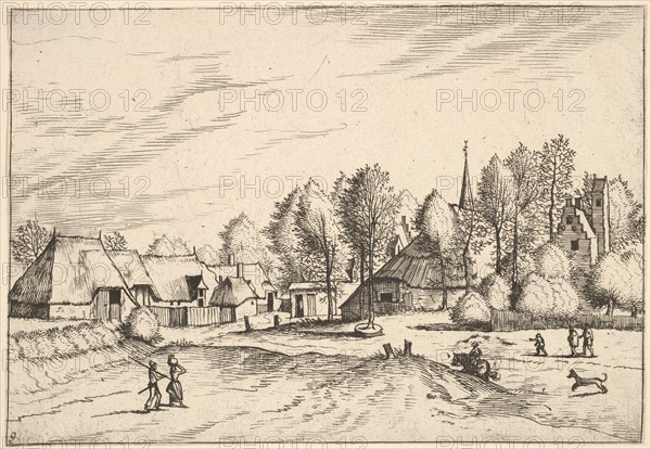 Country Village with Church Tower from Multifariarum casularum ruriumque lineamenta cur..., 1559-61. Creator: Johannes van Doetecum I.