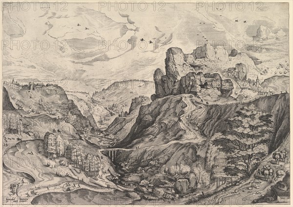 Alpine Landscape with a Deep Valley from The Large Landscapes, ca. 1555-56. Creator: Johannes van Doetecum I.