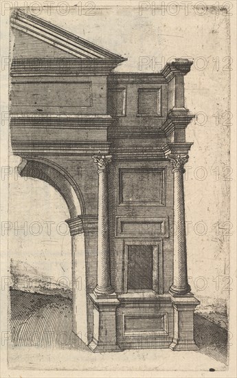 Half of an Arch [Porta Antonae] from the series 'Ruinarum variarum fabricarum delineatione..., 1554. Creator: Lambert Suavius.