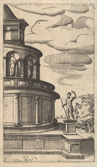 Partial view of a Building [Sepulchrum Adriani] from the series 'Ruinarum variarum fabrica..., 1554. Creator: Lambert Suavius.