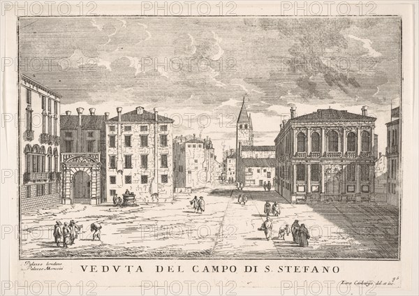 Plate 95: View of Campo Santo Stefano with the Loredan Palace and Morosini Palace, Venice..., 1703. Creator: Luca Carlevarijs.