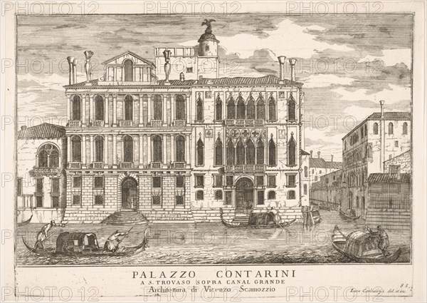 Plate 85: View of the Contarini Palace in Campo San Trovaso, Venice, 1703, from "The build..., 1703. Creator: Luca Carlevarijs.