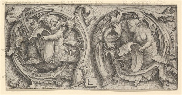 Triton and Siren in Tendrils, ca. 1510. Creator: Lucas van Leyden.