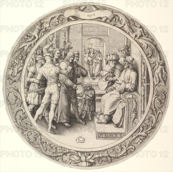 Christ before Annas, from the Circular Passion, 1509. Creator: Lucas van Leyden.