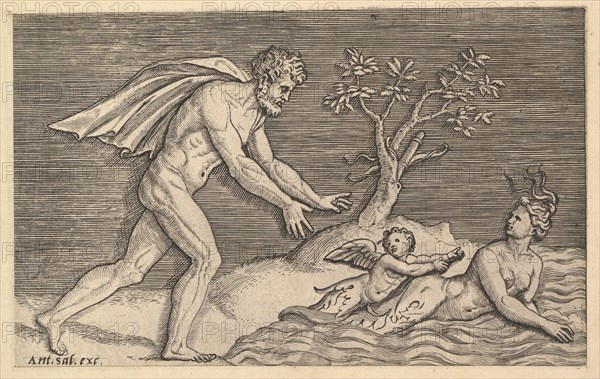 Speculum Romanae Magnificentiae: Naked Man Pursuing a Naiad, ca. 1515-1527. Creator: Marco Dente.