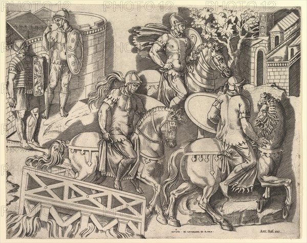 Speculum Romanae Magnificentiae: Roman Horsemen Crossing a Bridge