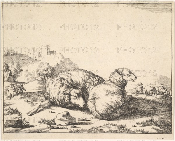 Sheep, from a set of 16 plates, 1664. Creator: Marcus de Bye.