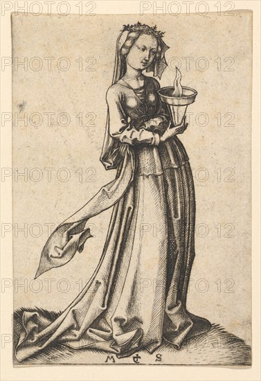 The Fourth Wise Virgin, from the series The Wise and Foolish Virgins, ca. 1435-1491. Creator: Martin Schongauer.