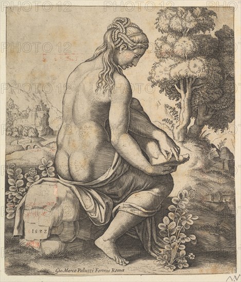 Venus removing a thorn from her foot, 1532. Creator: Master of the Die.