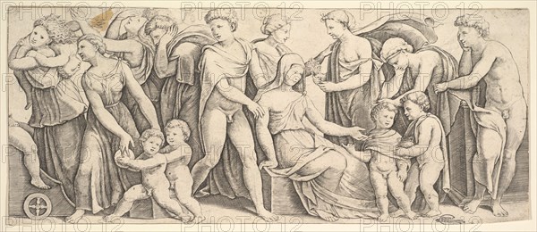 The wedding of Jason and Creusa, at left Medea takes her children, 1530-60. Creator: Master of the Die.