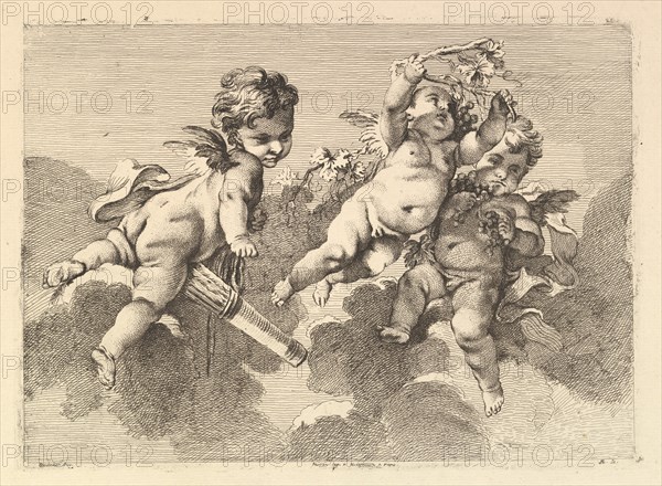 Three Children in Clouds, 18th century. Creator: Monogrammist DA.