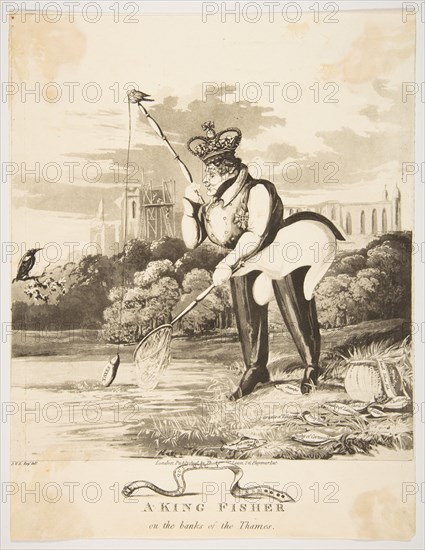 A King Fisher on the Banks of the Thames, 1827. Creator: Monogrammist JVS.