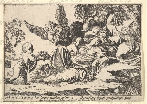 Angels Giving Fruit to the Sleeping Holy Family, 1610-42. Creator: Pierre Brebiette.
