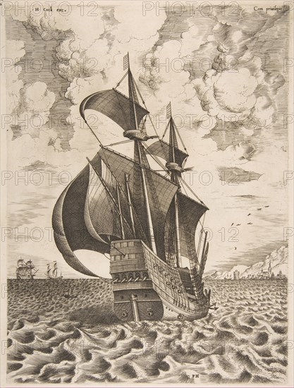 Armed Four-Master Sailing Towards a Port from The Sailing Vessels, 1561-65. Creator: Frans Huys.