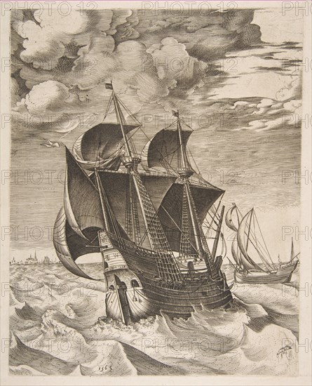 A Dutch Hulk and a Boeier from The Sailing Vessels, 1565. Creators: Frans Huys, Cornelis Cort.